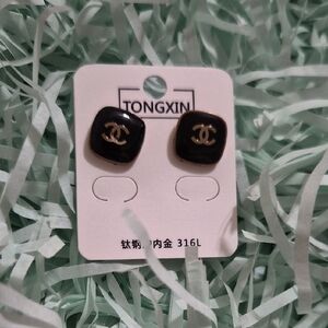Chanel Black Stud Earrings